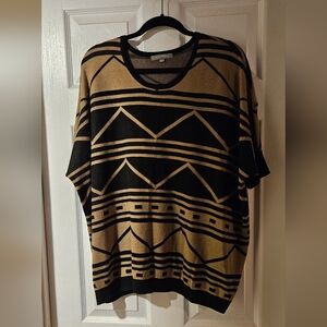 NY Collection Black and Tan Geometric Women's Sweater